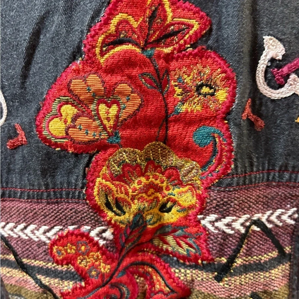 Alex Kin patchwork embroidered jacket gray chambray M - Picture 6 of 7